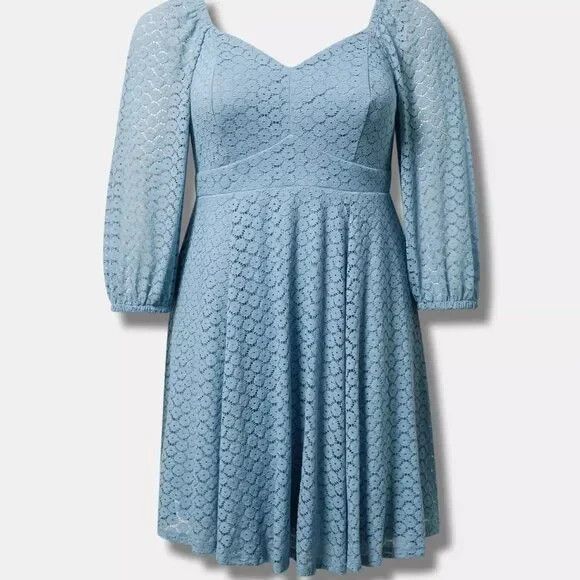 Torrid Skater Mini Dress Sweet Heart Neck Mountain Spring Blue Lace Size 2/18-20 - Picture 1 of 7